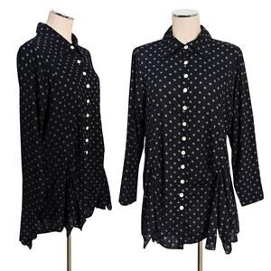 TULIP Boutique  100% Cotton Black Gray Polka Dot Button Up Shirt Blouse Top S